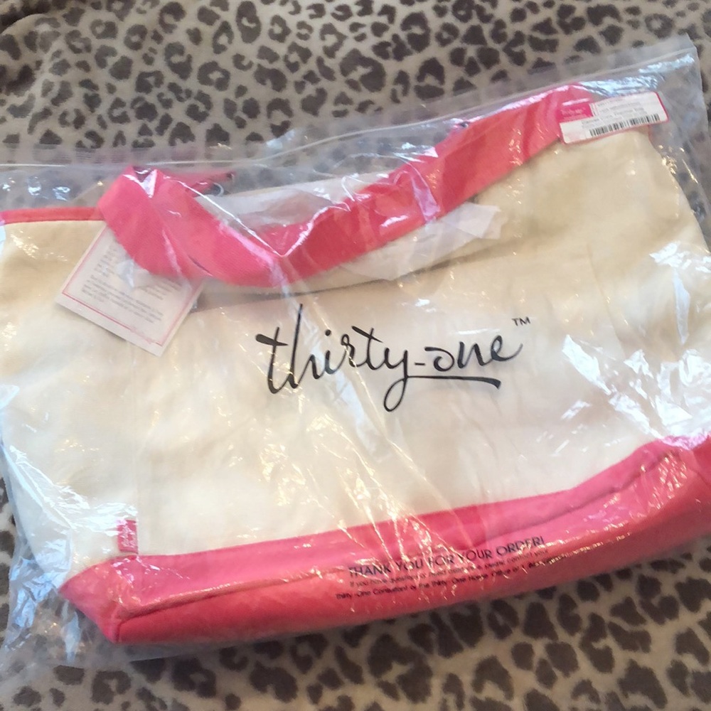 Thirty-One Canvas Crew Thermal Tote in Natural with Coral - Picture 14 of 16